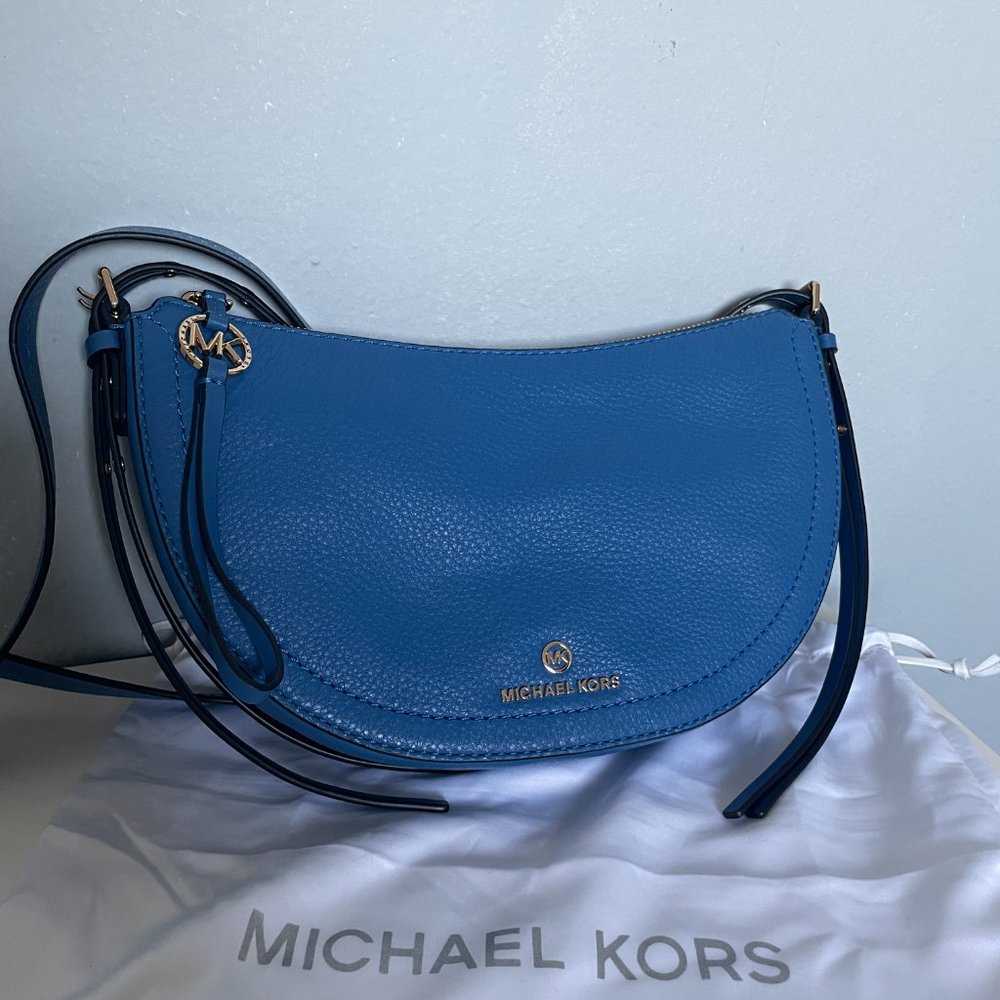 Michael Kors Camden Small Messenger Bag Hobo Genuine Leather Blue Purse new